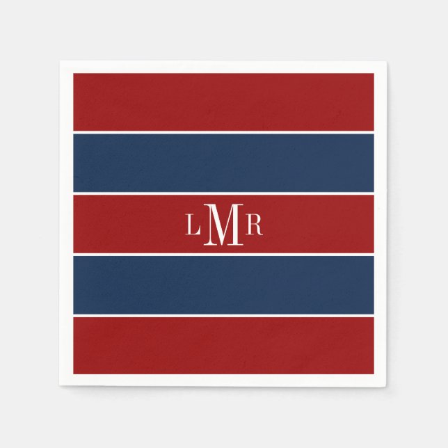 Red and Blue Rugby Rand 3 Brev Monogram Pappersservett (Framsidan)