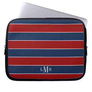 Red and Blue Rugby Rand Monogrammed Laptop Fodral