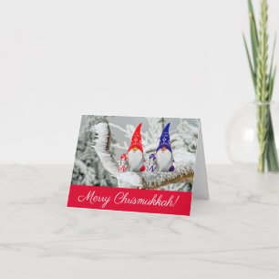 Red and Blue Santa Elves Merry Chrismukkah Kort