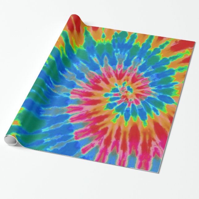 Red and Blue Spiral Tie Dye Presentpapper (Utrullad)