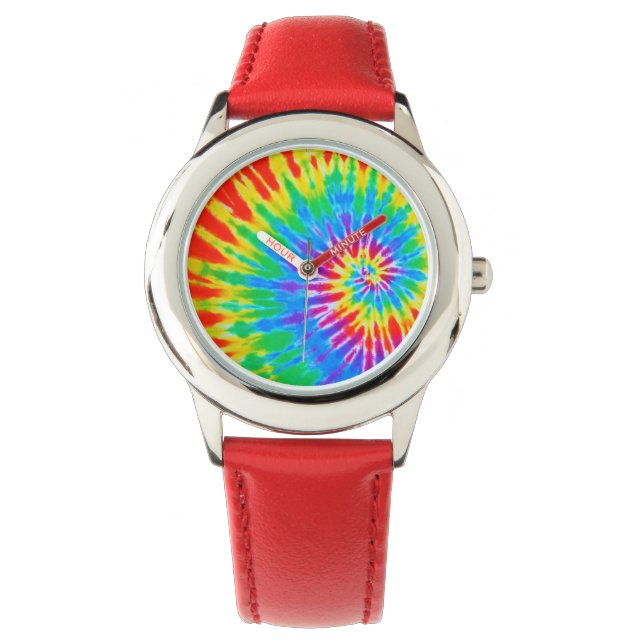 Red and Blue Spiral Tie Dye Watch Armbandsur (Framsida)