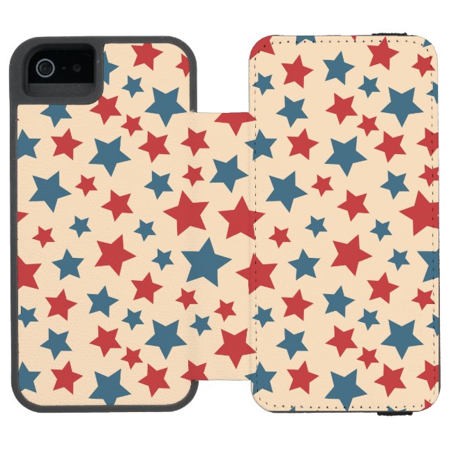 Red and Blue Stars, 4:e juli, Beige Background Incipio iPhone Wallet Skal (Folio Öppen)