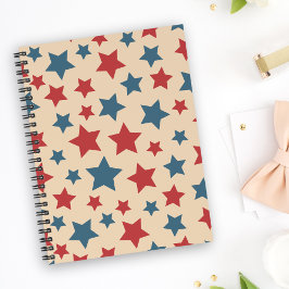 Red and Blue Stars, 4th of July, Beige Background Anteckningsbok