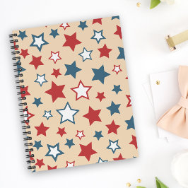 Red and Blue Stars, 4th of July, Beige Background Anteckningsbok