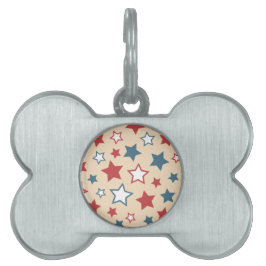 Red and Blue Stars, 4th of July, Beige Background ID-bricka Husdjur