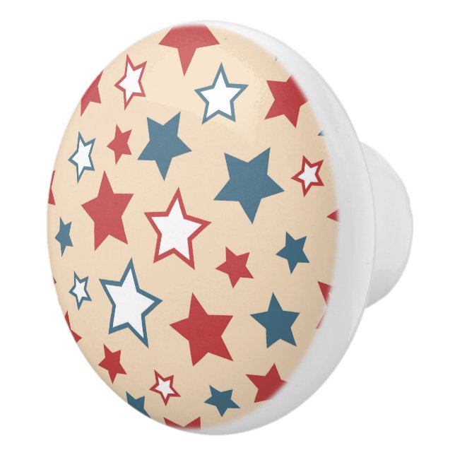 Red and Blue Stars, 4th of July, Beige Background Knopp (Höger)