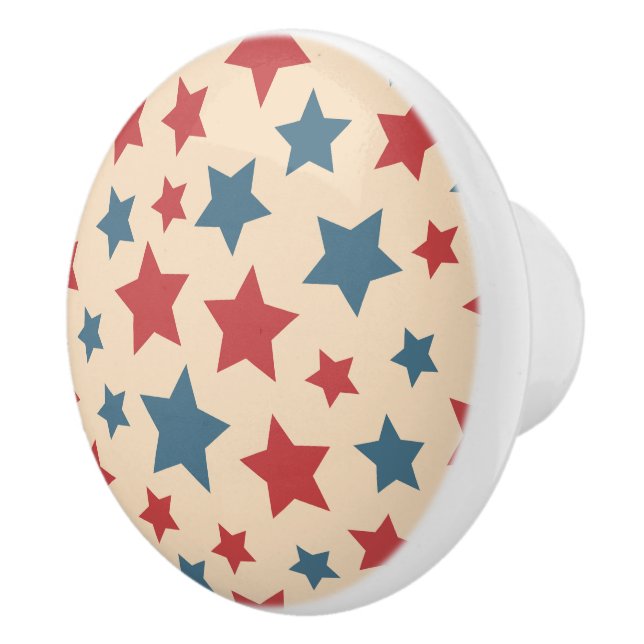 Red and Blue Stars, 4th of July, Beige Background Knopp (Höger)