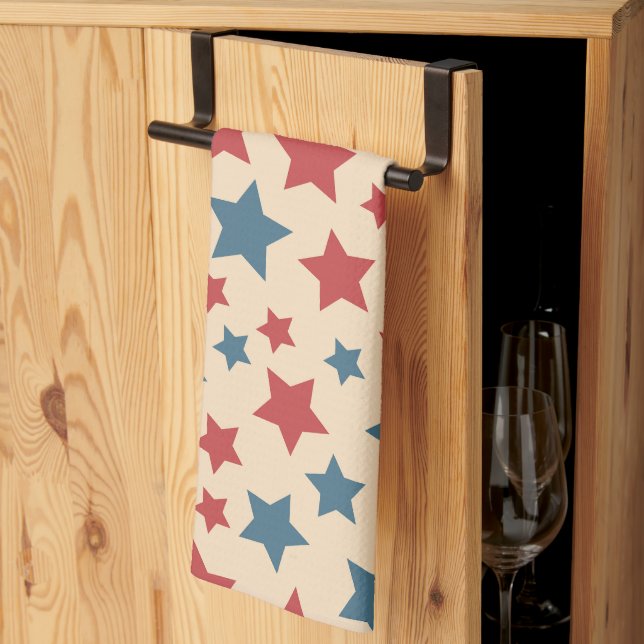 Red and Blue Stars, 4th of July, Beige Background Kökshandduk (Thirds Fold)