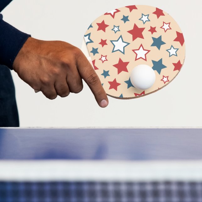 Red and Blue Stars, 4th of July, Beige Background Pingisracket (Insitu)