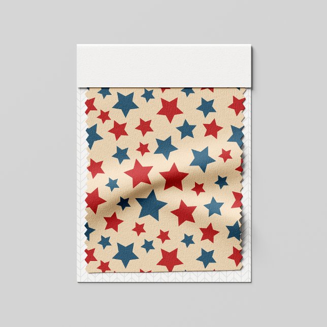 Red and Blue Stars, 4th of July, Beige Background Tyg (Skapare uppladdad)