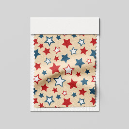 Red and Blue Stars, 4th of July, Beige Background Tyg