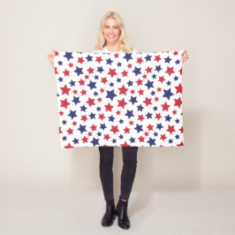 Red and Blue Stars, 4th of July, White Background Fleecefilt