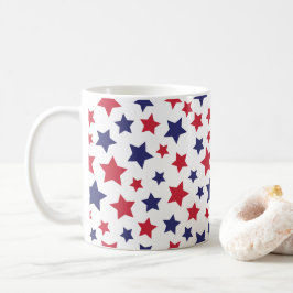 Red and Blue Stars, 4th of July, White Background Kaffemugg