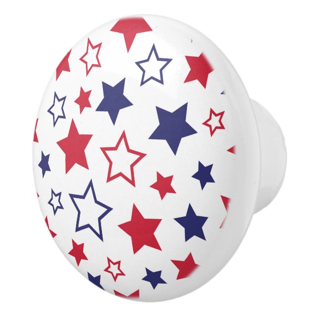 Red and Blue Stars, 4th of July, White Background Knopp (Höger)
