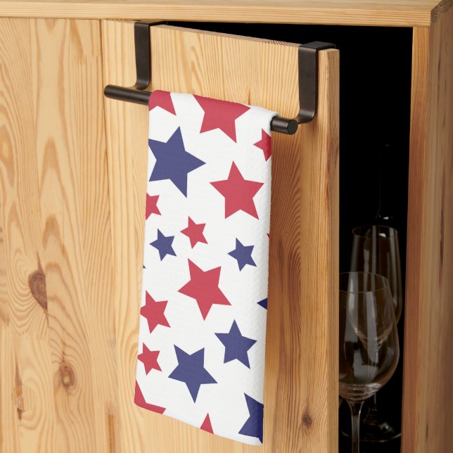 Red and Blue Stars, 4th of July, White Background Kökshandduk (Thirds Fold)