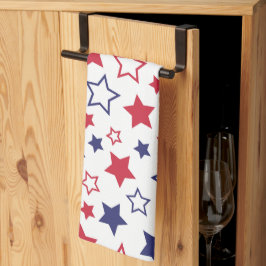 Red and Blue Stars, 4th of July, White Background Kökshandduk