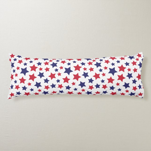 Red and Blue Stars, 4th of July, White Background Kroppskudde (Framsidan)