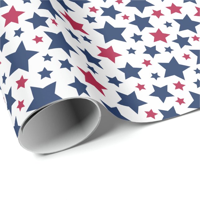 Red and Blue Stars - American flagga mönster Presentpapper (Rullad Hörn)