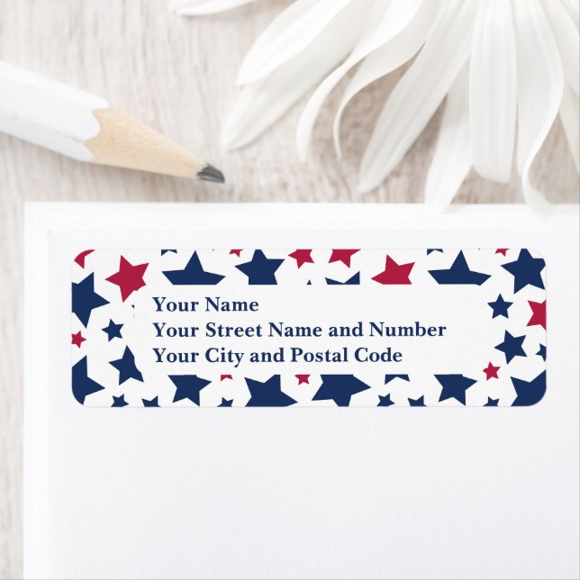 Red and Blue Stars - American flagga mönster Returadress Etikett (Insitu)