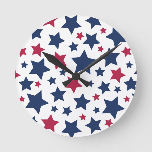 Red and Blue Stars - American flagga mönster Rund Klocka (Framsida)