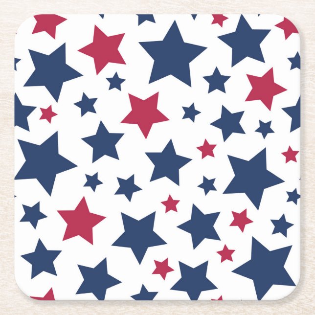 Red and Blue Stars - American flagga mönster Underlägg Papper Kvadrat (Framsidan)