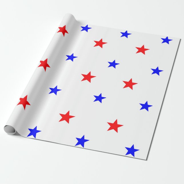 Red and Blue Stars - Starry Himlar Mönster Presentpapper (Utrullad)