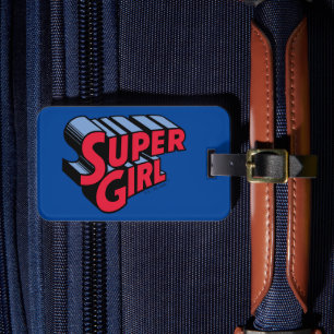 Red and Blue Supergirl Stacks Namn Logotyp Bagagebricka