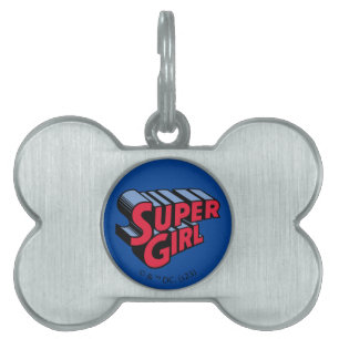 Red and Blue Supergirl Stacks Namn Logotyp ID-bricka Husdjur