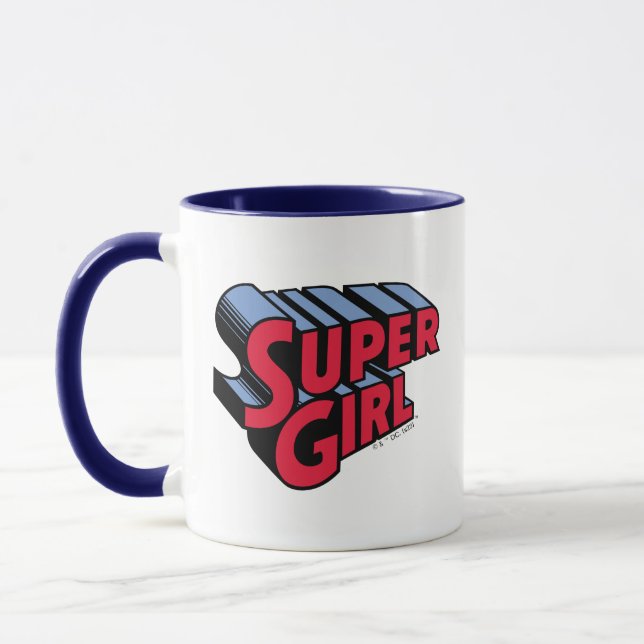 Red and Blue Supergirl Stacks Namn Logotyp Mugg (Vänster)
