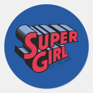 Red and Blue Supergirl Stacks Namn Logotyp Runt Klistermärke