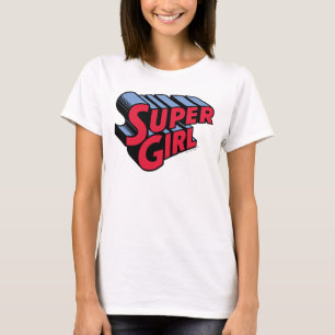 Red and Blue Supergirl Stacks Namn Logotyp T Shirt