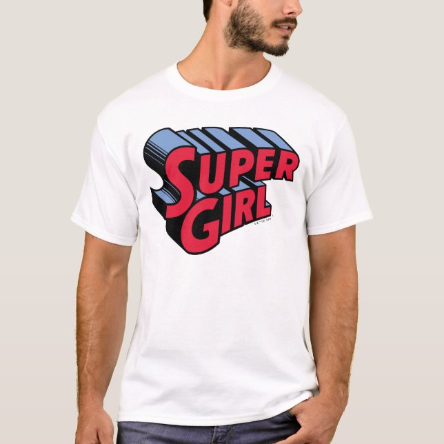 Red and Blue Supergirl Stacks Namn Logotyp T Shirt (Framsida)
