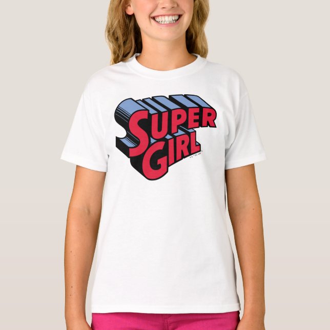 Red and Blue Supergirl Stacks Namn Logotyp T Shirt (Framsida)