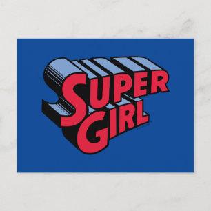 Red and Blue Supergirl Stacks Namn Logotyp Vykort