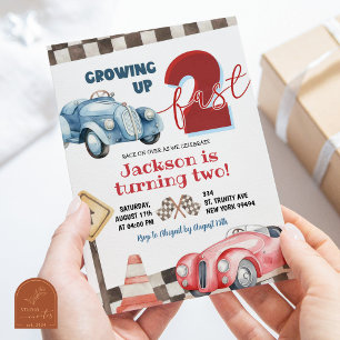 Red and Blue Tävla Car Two Fast Boy, andra födelse Inbjudningar