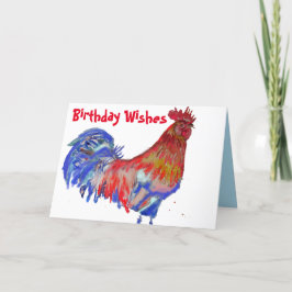 Red and Blue Tupp Watercolor Chicken Birthday Kort