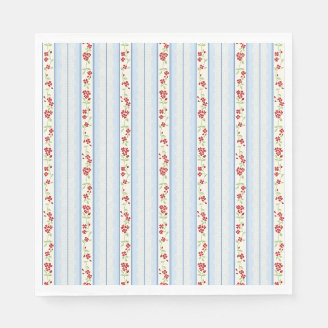 Red and Blue Vintage Fancy Floral Party Dessert Pappersservett (Framsidan)