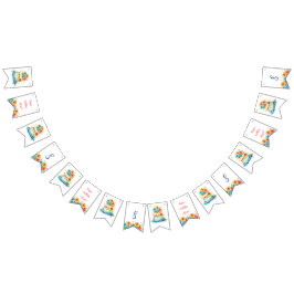 Red and Blue Whimsiic Birthday Cake Age and Namn Vimplar