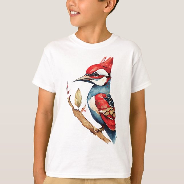 Red and Blue Woodpecker T Shirt (Framsida)