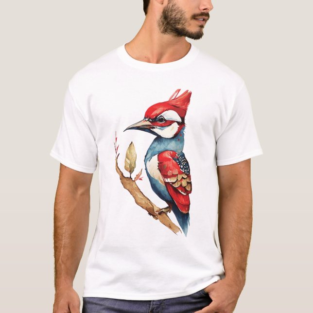 Red and Blue Woodpecker T Shirt (Framsida)