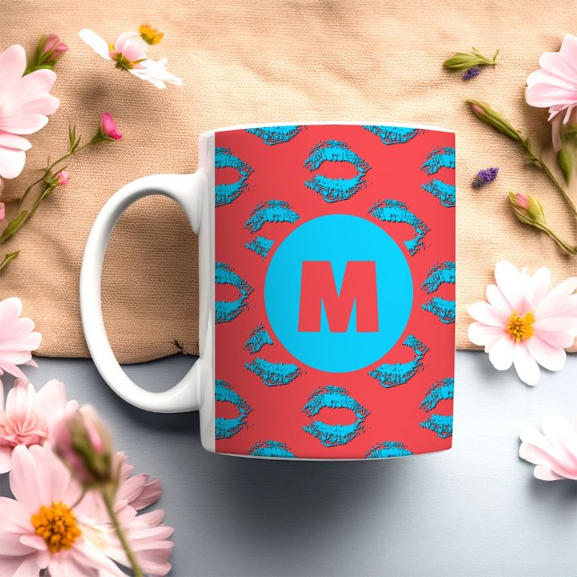 Red and Blue XOXO Kissing Lips Personalized Kaffemugg (Skapare uppladdad)
