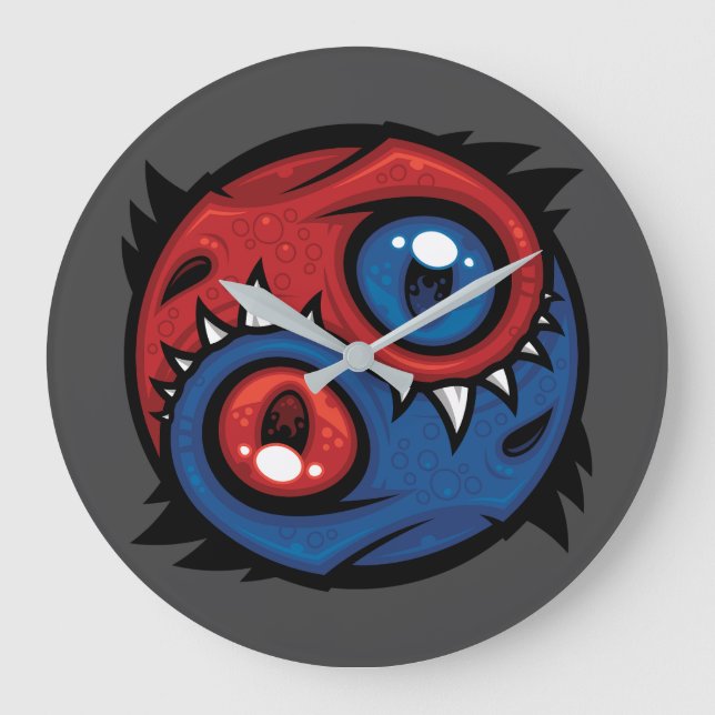 Red and Blue Yin Yang Dragons Stor Klocka (Framsida)