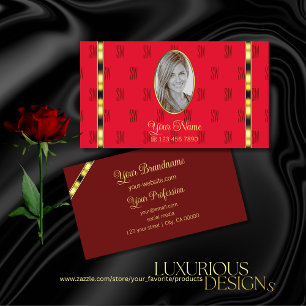 Red and Burgundy Chic with Photo Patterned Brev Visitkort