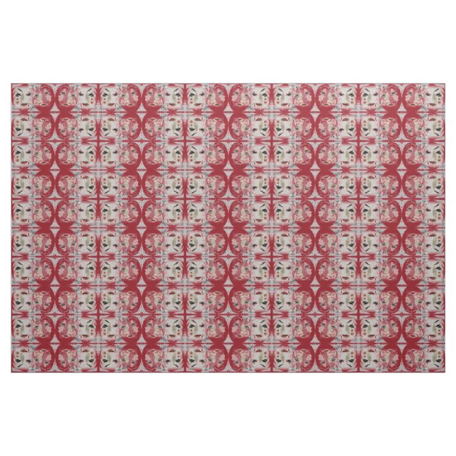 Red and Cream Ansikte Design III Tyg (Yard)