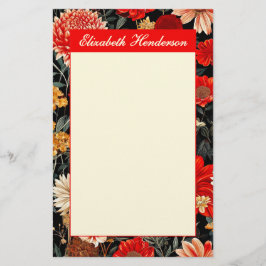 Red and Cream Blommigt 5.5x8.5 Lodrät Stationery Brevpapper