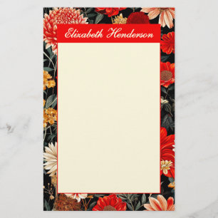 Red and Cream Blommigt 5.5x8.5 Lodrät Stationery Brevpapper