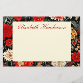 Red and Cream Blommigt 5.5x8.5 Vågrät Stationery Brevpapper