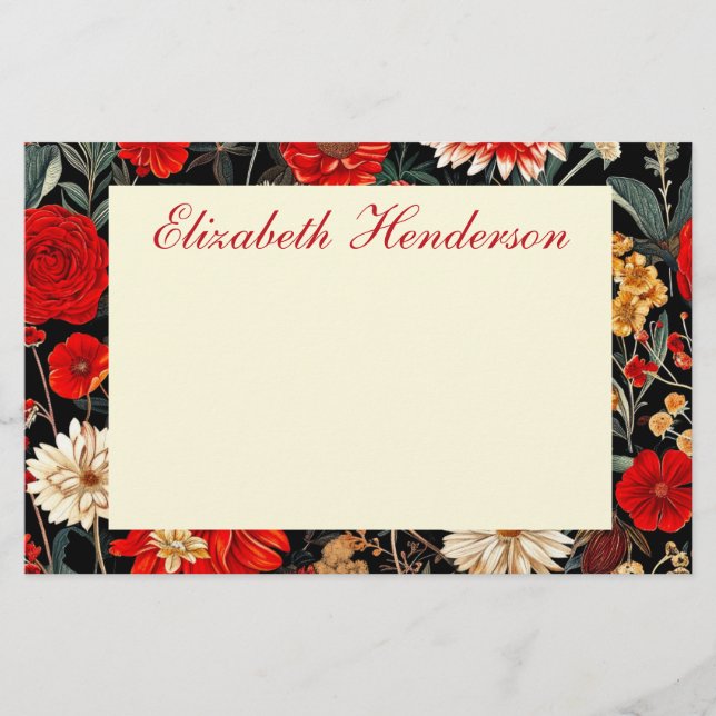 Red and Cream Blommigt 5.5x8.5 Vågrät Stationery Brevpapper (Framsida)