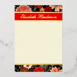 Red and Cream Blommigt Lodrät Foil Stationery Foil