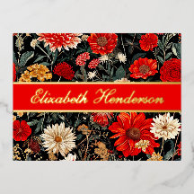 Red and Cream Blommigt Stationery Foil Postcard